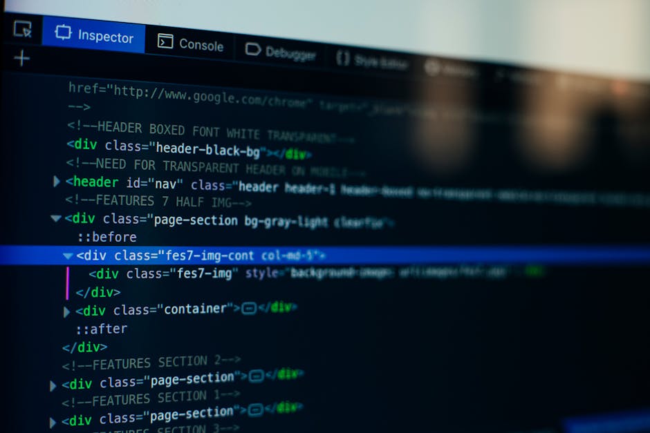 A close-up view of a computer screen displaying a web developer's code editor with a focus on a highlighted section of HTML code. The code features nested <div> elements with class attributes such as